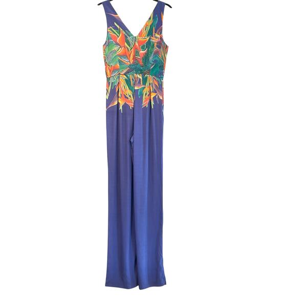 NWT Ala Von Auersperg Birds of Paradise Crepe De Chine Silk Sleeveless Jumpsuit - Picture 8 of 13